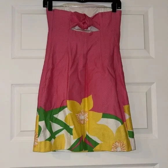 Lilly Pulitzer Franco Pink Daffodil Strapless Cut Out Tie Back Dress - Picture 4 of 6